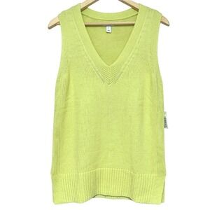 Daily Ritual Oversize Sweater Vest NWT Womens XS Green V-Neck Knit Prep Academia